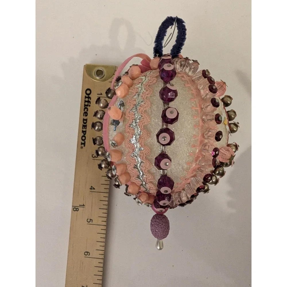 VTG Fancy Push Pin Large Christmas Ornaments LOT OF 7 Handmade Gems Sequence